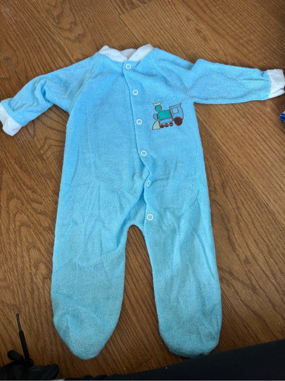Vintage blue baby onesie footed pajamas terry cloth like material